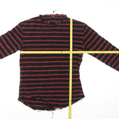 tigha Men's Red Black Striped Cotton Crew Neck Pullover Sweatshirt Size S