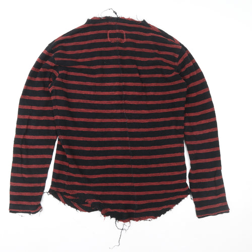 tigha Men's Red Black Striped Cotton Crew Neck Pullover Sweatshirt Size S