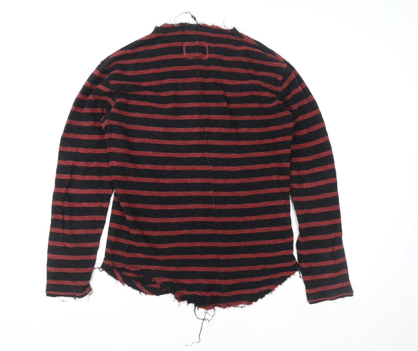 tigha Men's Red Black Striped Cotton Crew Neck Pullover Sweatshirt Size S