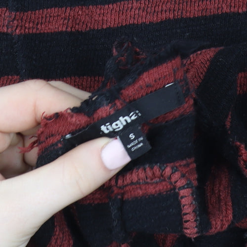 tigha Men's Red Black Striped Cotton Crew Neck Pullover Sweatshirt Size S