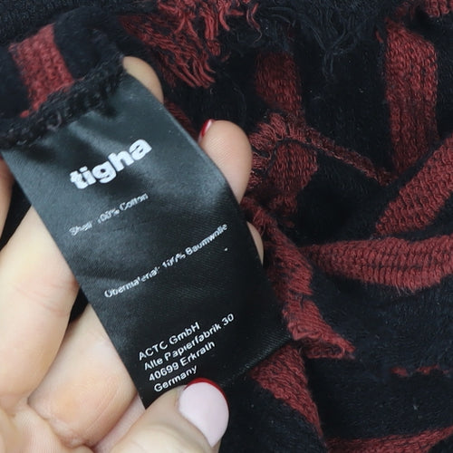 tigha Men's Red Black Striped Cotton Crew Neck Pullover Sweatshirt Size S