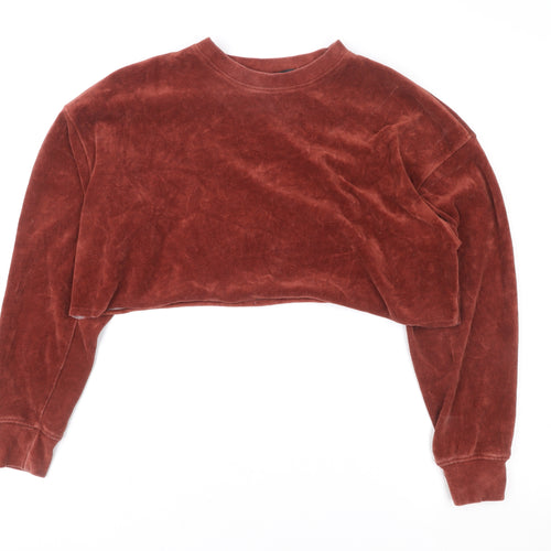 Missguided Womens Brown Cropped Pullover Sweatshirt UK 4 Velour