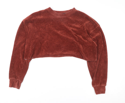 Missguided Womens Brown Cropped Pullover Sweatshirt UK 4 Velour