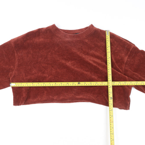 Missguided Womens Brown Cropped Pullover Sweatshirt UK 4 Velour