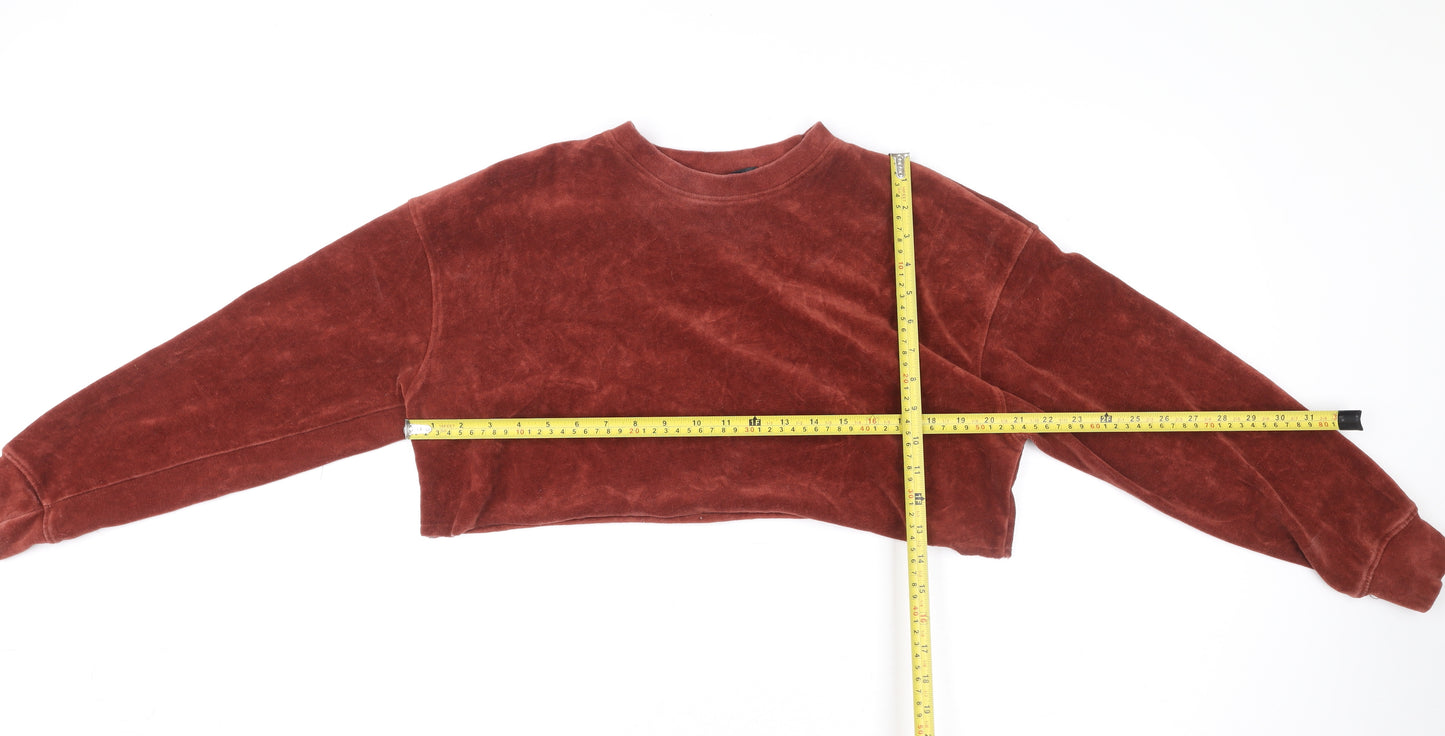 Missguided Womens Brown Cropped Pullover Sweatshirt UK 4 Velour