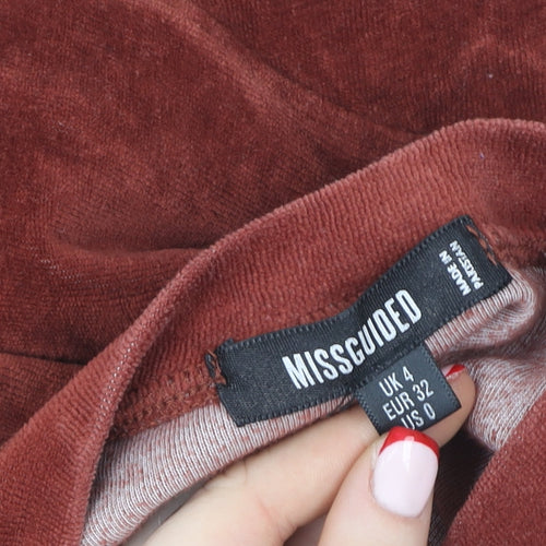 Missguided Womens Brown Cropped Pullover Sweatshirt UK 4 Velour