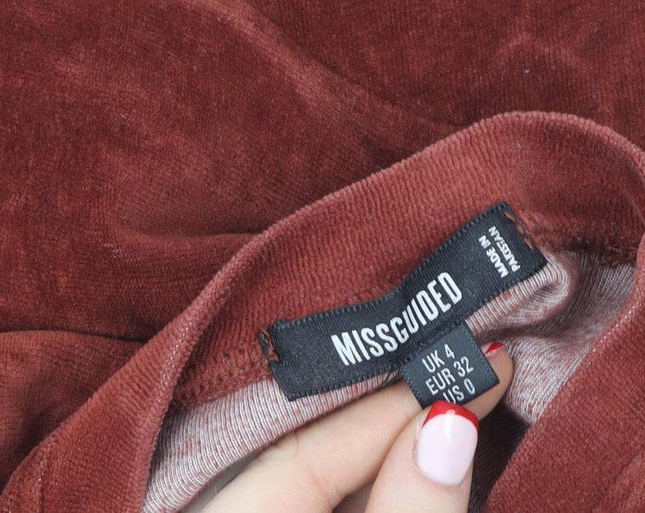 Missguided Womens Brown Cropped Pullover Sweatshirt UK 4 Velour