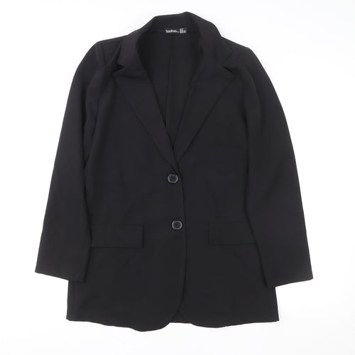 Boohoo Women's Black Size 10 Tailored Two-Button Blazer Jacket