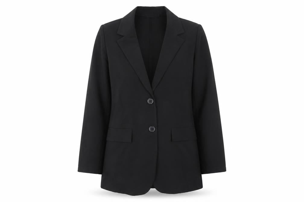 Front view of Boohoo Women's Black, size 10, Tailored Two-Button Blazer Jacket