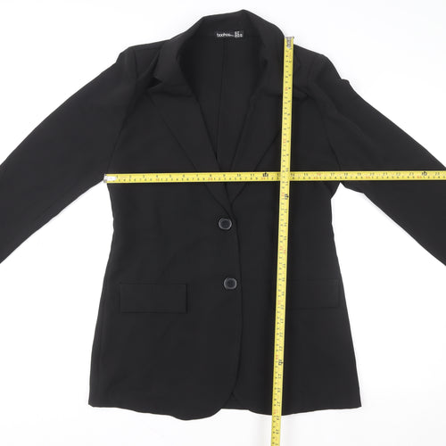 Boohoo Women's Black Size 10 Tailored Two-Button Blazer Jacket