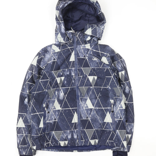 Crivit PRO Boys Blue Geometric Waterproof Hooded Winter Puffer Jacket Size 146