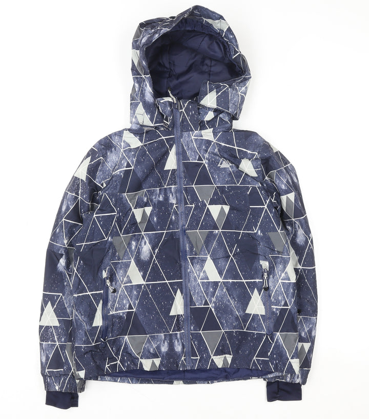 Crivit PRO Boys Blue Geometric Waterproof Hooded Winter Puffer Jacket Size 146