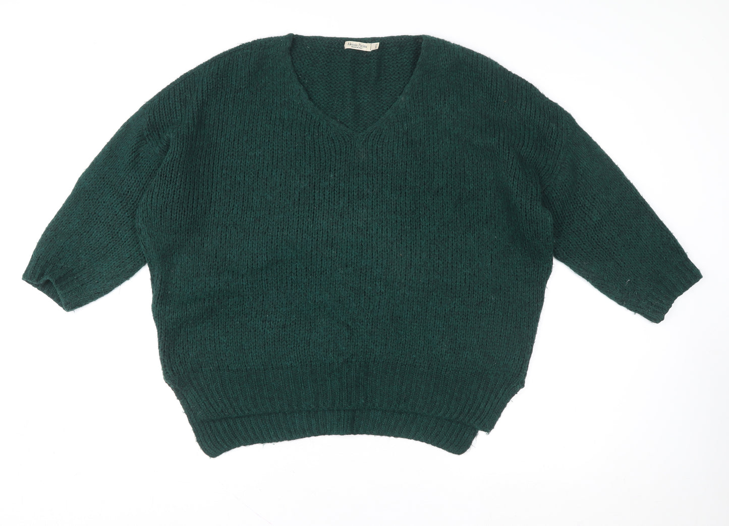 Alessia Pacini Women Green Chunky Knit V-Neck Pullover Jumper M