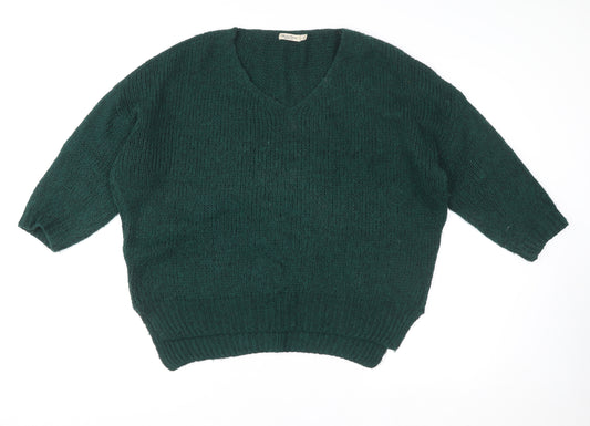 Alessia Pacini Women Green Chunky Knit V-Neck Pullover Jumper M