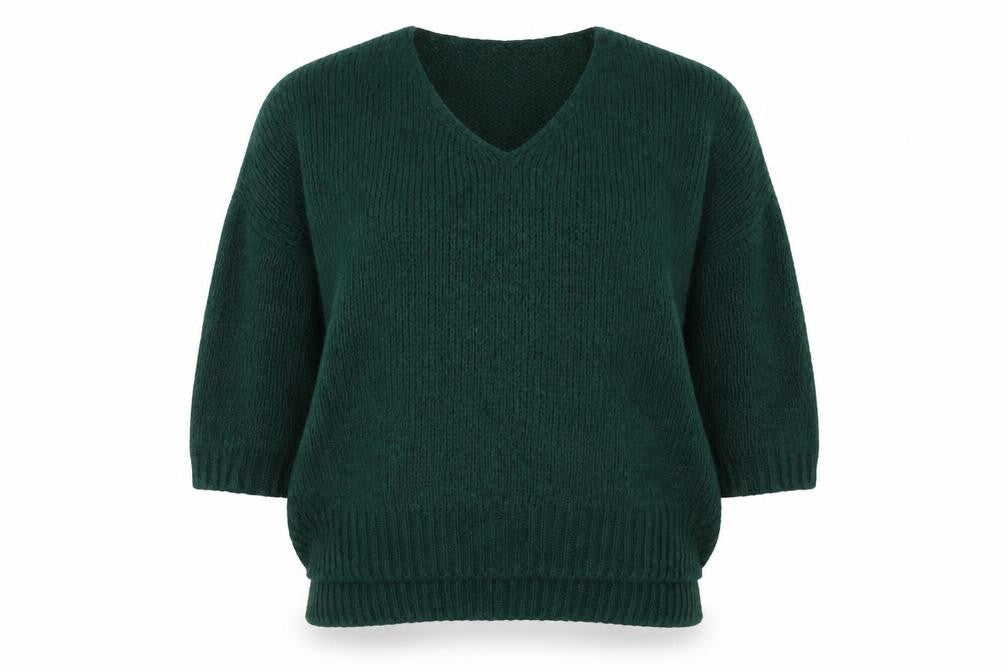 Front view of Alessia Pacini Women Green Chunky Knit V-Neck jumper M