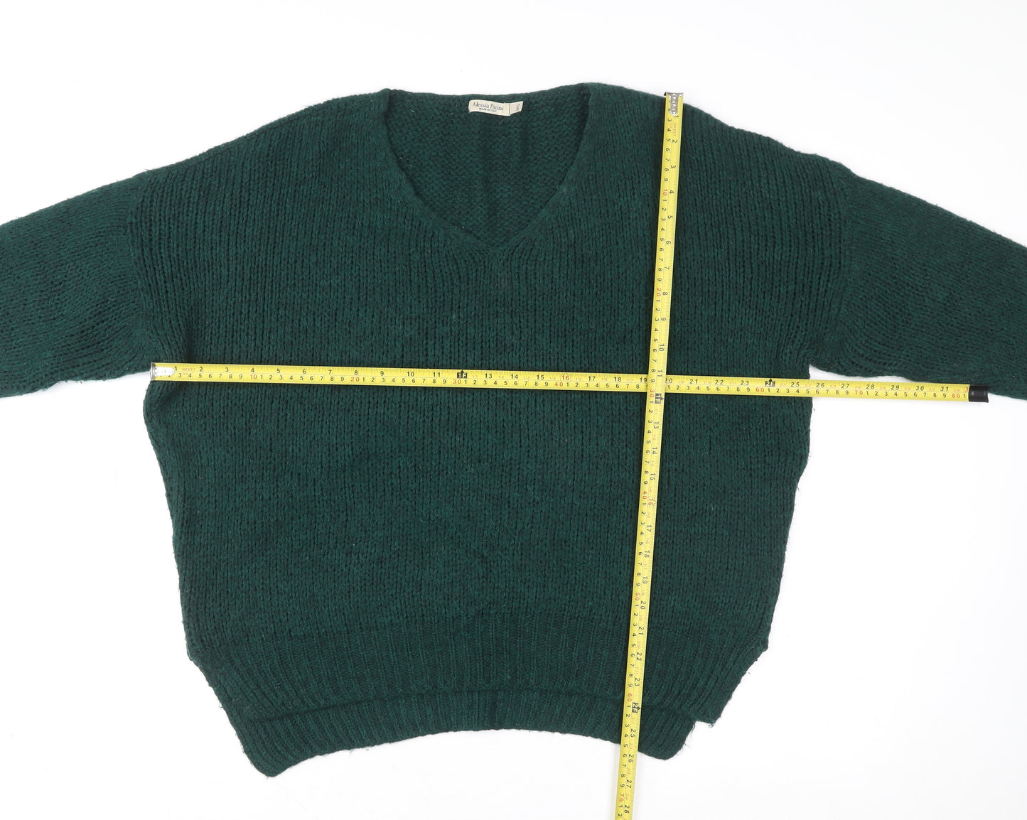 Alessia Pacini Women Green Chunky Knit V-Neck Pullover Jumper M