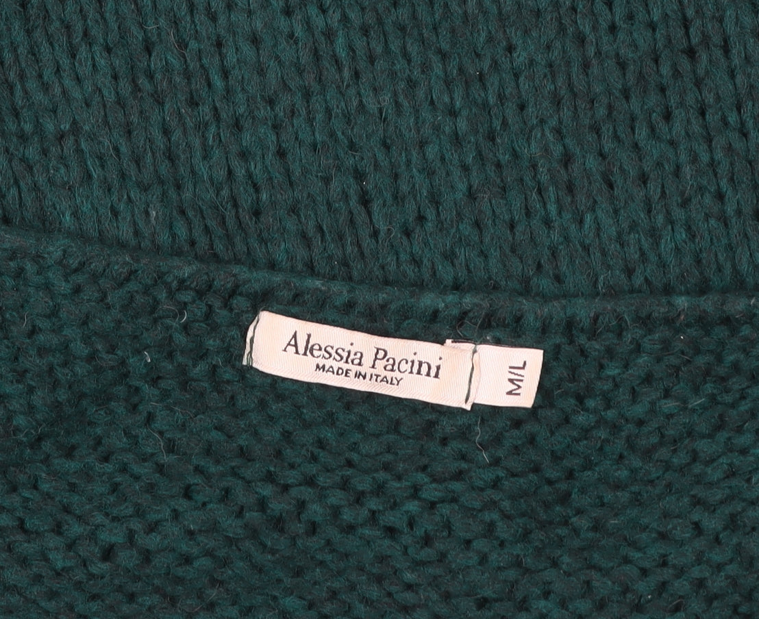 Alessia Pacini Women Green Chunky Knit V-Neck Pullover Jumper M