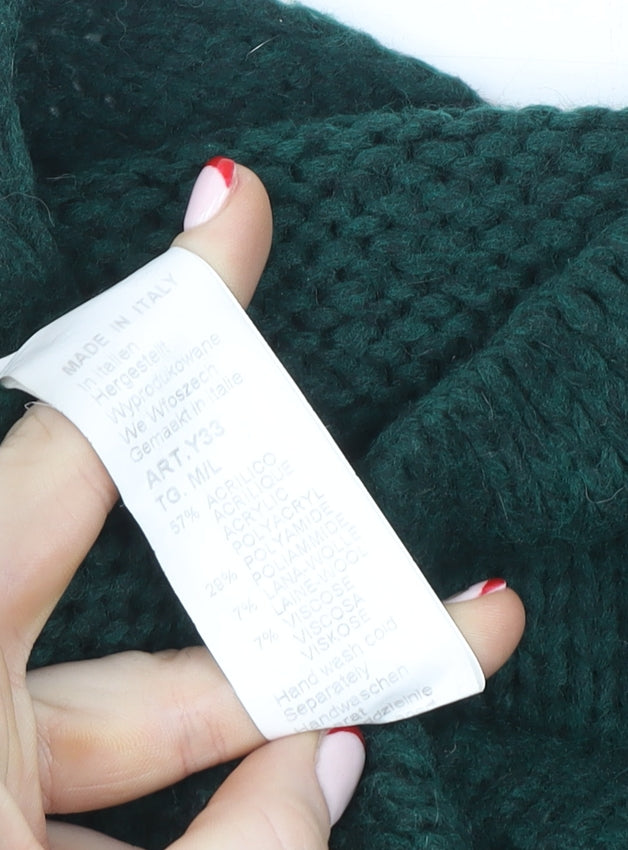 Alessia Pacini Women Green Chunky Knit V-Neck Pullover Jumper M