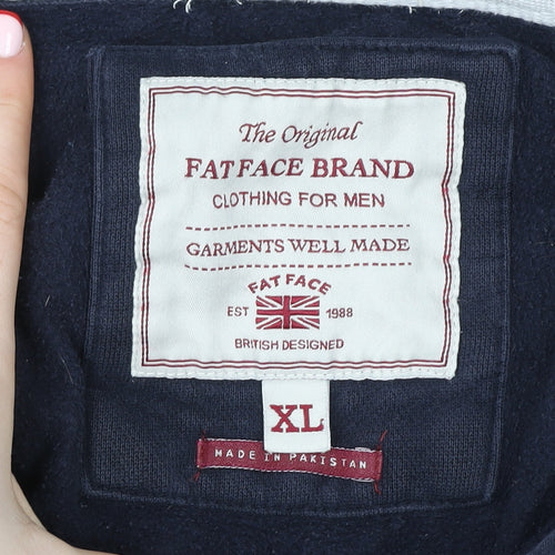FatFace Navy Cotton Henley Hoodie XL Unisex Adults Casual Hooded Sweatshirt