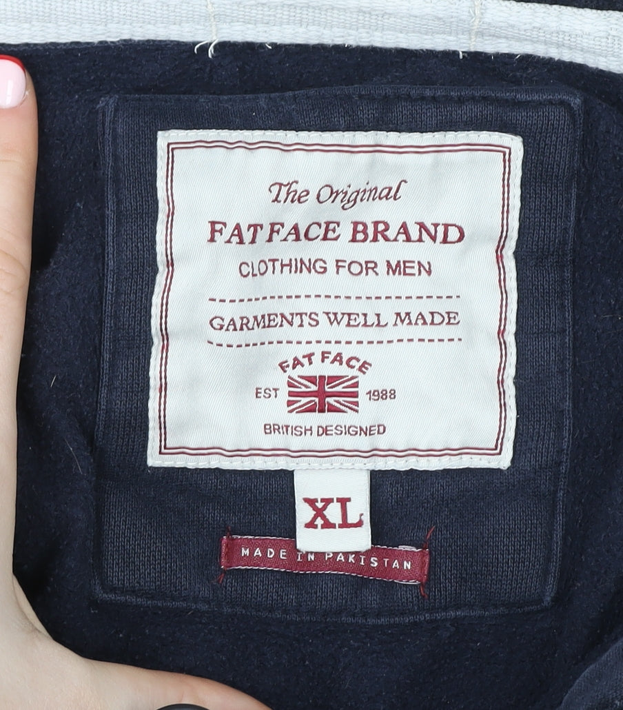 FatFace Navy Cotton Henley Hoodie XL Unisex Adults Casual Hooded Sweatshirt