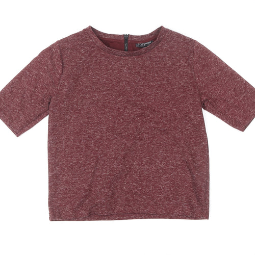 Topshop Womens Red Cropped Jersey T-Shirt Size 8 Short Sleeve Zip Back