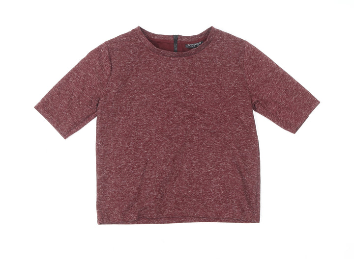 Topshop Womens Red Cropped Jersey T-Shirt Size 8 Short Sleeve Zip Back
