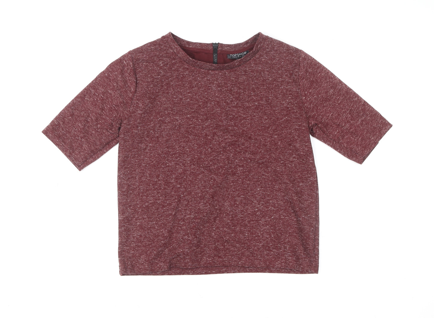 Topshop Womens Red Cropped Jersey T-Shirt Size 8 Short Sleeve Zip Back