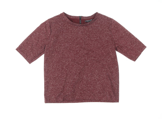 Topshop Womens Red Cropped Jersey T-Shirt Size 8 Short Sleeve Zip Back