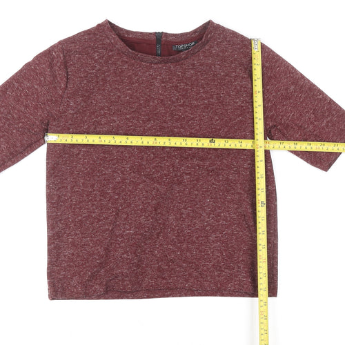 Topshop Womens Red Cropped Jersey T-Shirt Size 8 Short Sleeve Zip Back