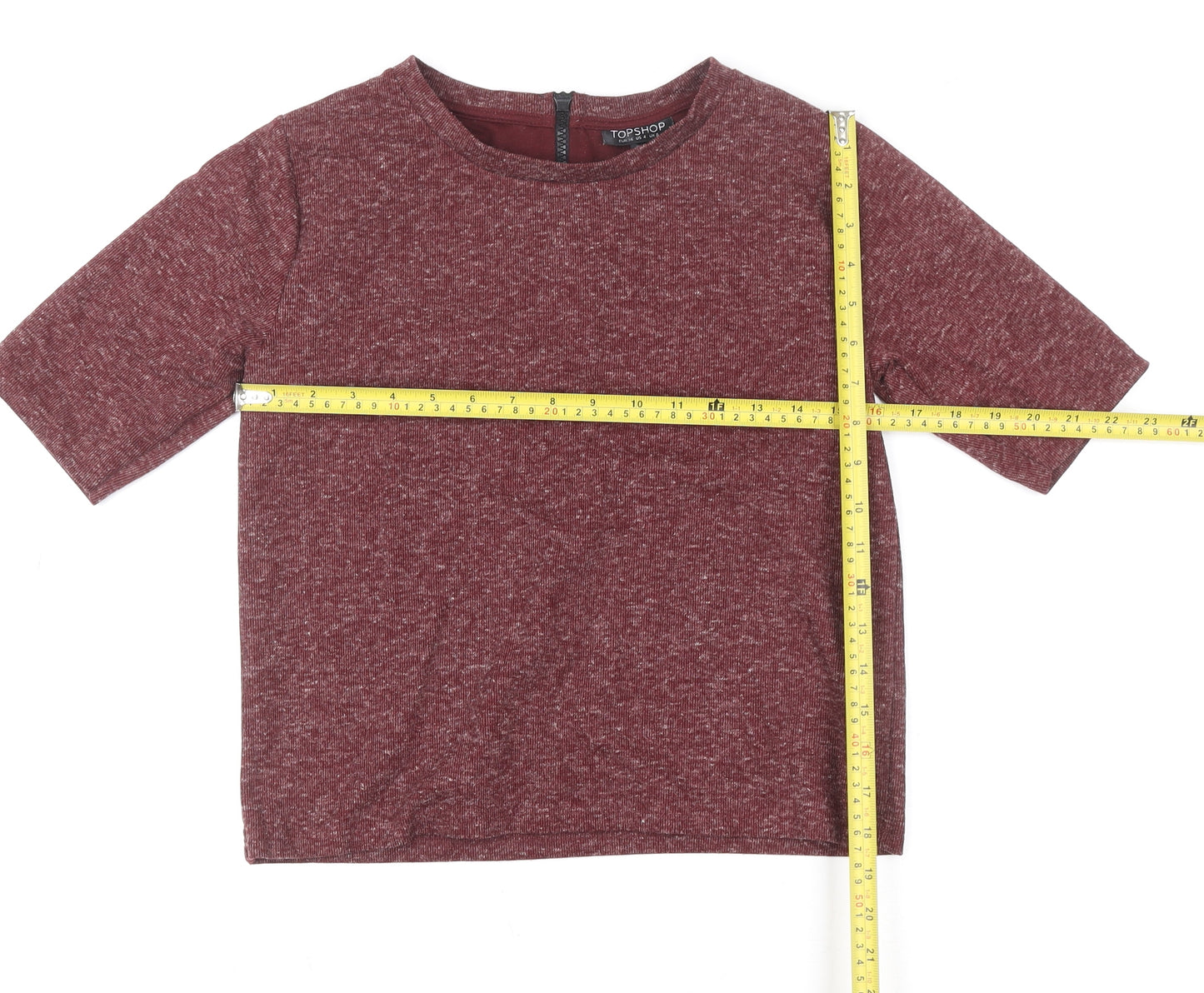 Topshop Womens Red Cropped Jersey T-Shirt Size 8 Short Sleeve Zip Back