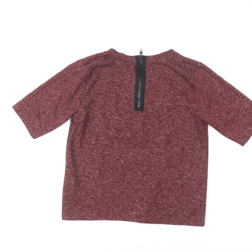 Topshop Womens Red Cropped Jersey T-Shirt Size 8 Short Sleeve Zip Back