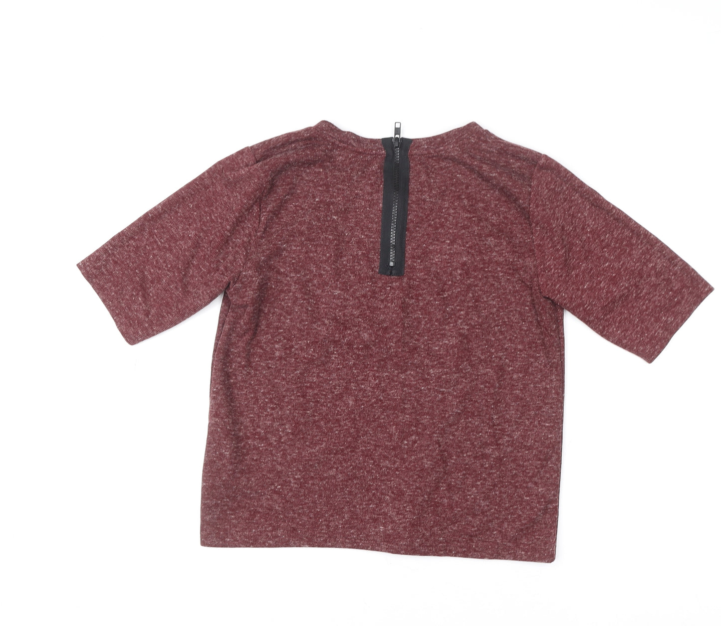 Topshop Womens Red Cropped Jersey T-Shirt Size 8 Short Sleeve Zip Back