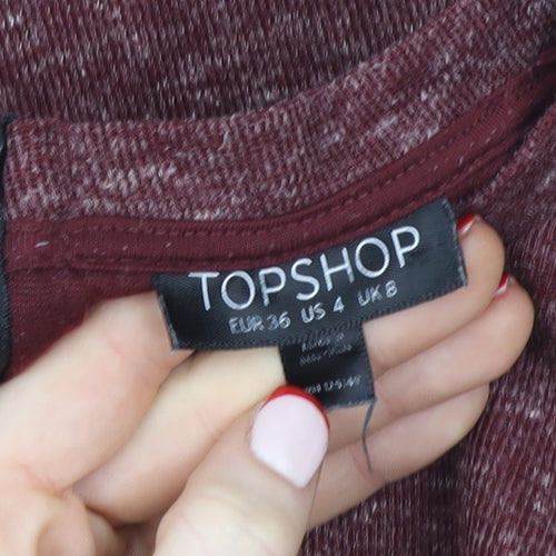 Topshop Womens Red Cropped Jersey T-Shirt Size 8 Short Sleeve Zip Back