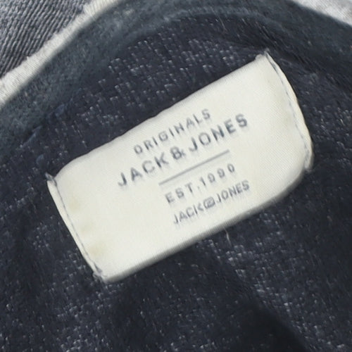 Jack & Jones Mens Grey Pullover Hoodie M Graphic Logo Hooded Sweatshirt