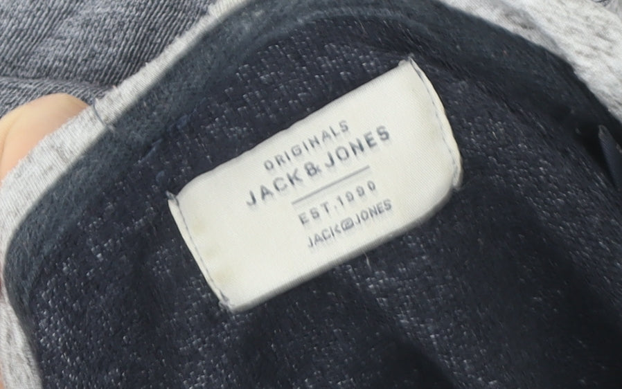 Jack & Jones Mens Grey Pullover Hoodie M Graphic Logo Hooded Sweatshirt