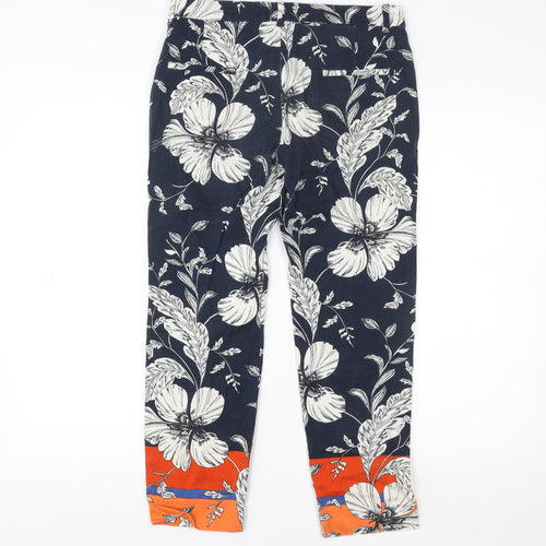 Zara Woman Blue Floral Slim Ankle Trousers Size 8 Cotton Blend