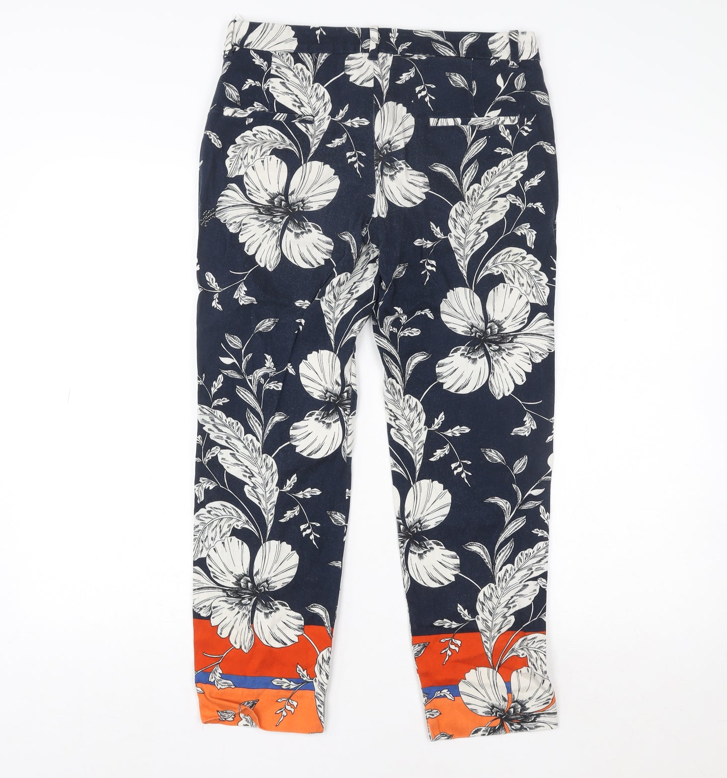 Zara Woman Blue Floral Slim Ankle Trousers Size 8 Cotton Blend