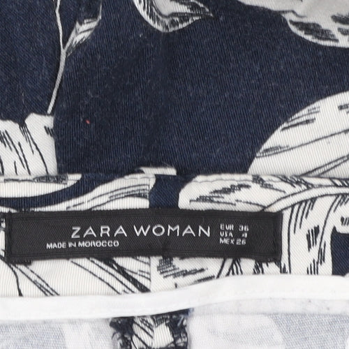 Zara Woman Blue Floral Slim Ankle Trousers Size 8 Cotton Blend