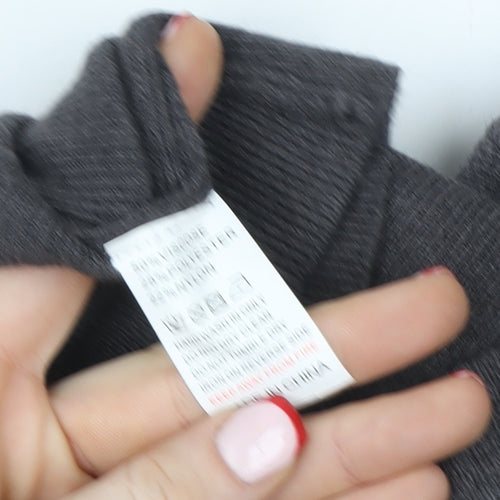 QED London Women Grey Beaded Mock Neck Long Sleeve Pullover Sweatshirt L