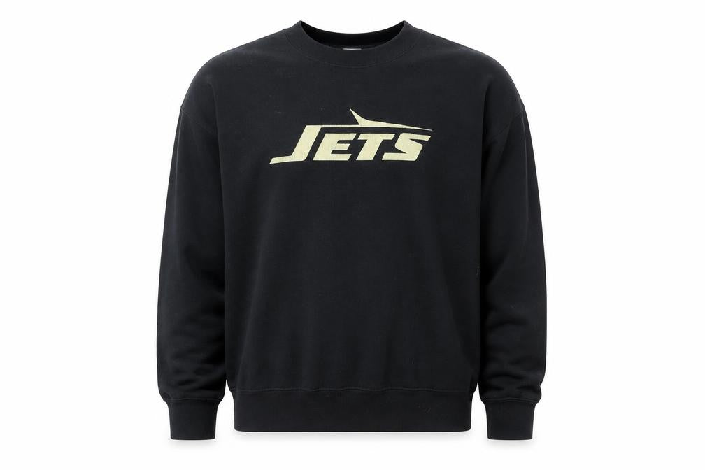 Front view of Gildan Heavy Blend Women's Black Medium Jets Graphic Sweatshirt