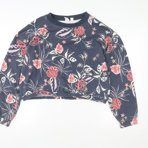 Roxy Women's Blue Floral Pullover Sweatshirt Size M Cotton Blend