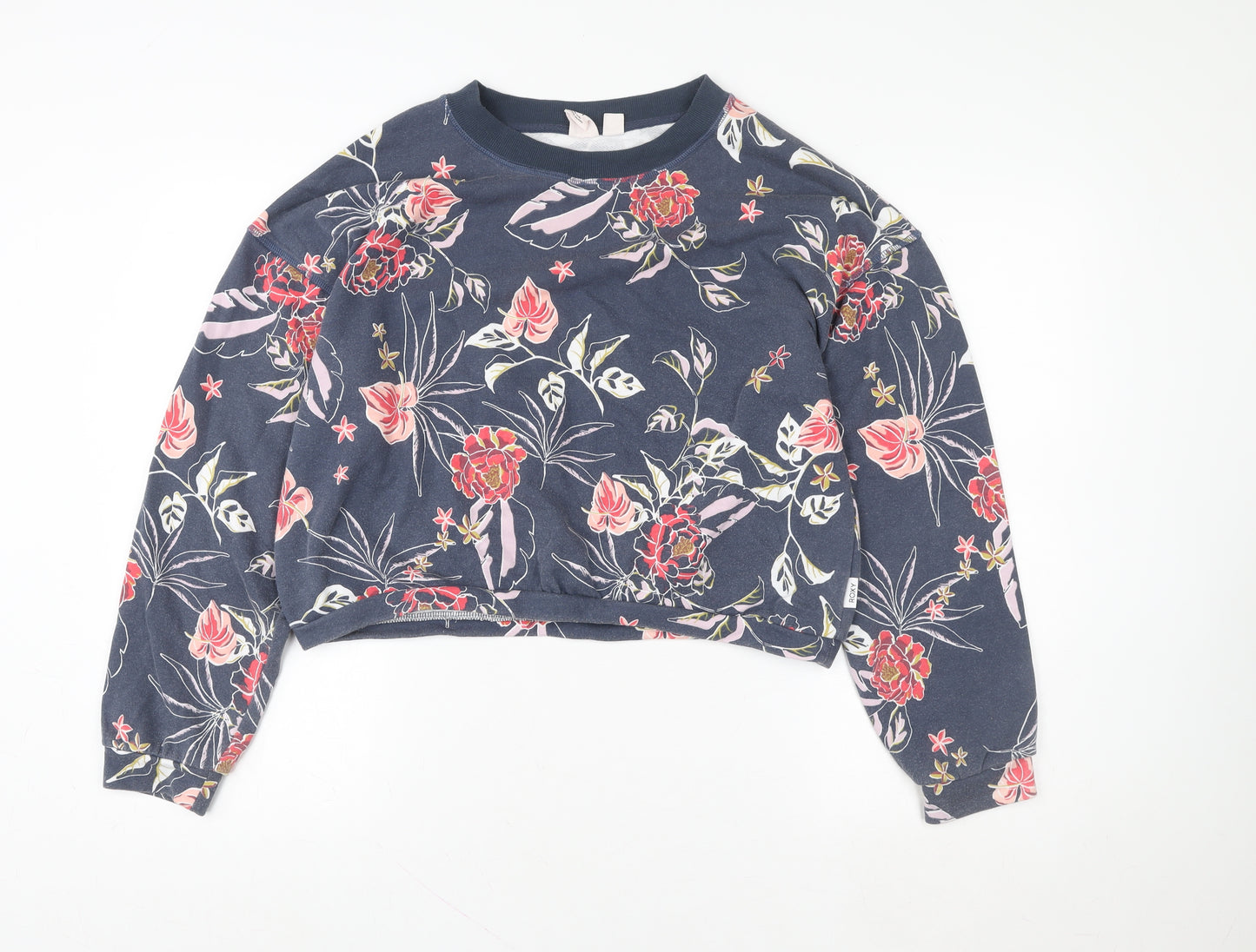 Roxy Women's Blue Floral Pullover Sweatshirt Size M Cotton Blend