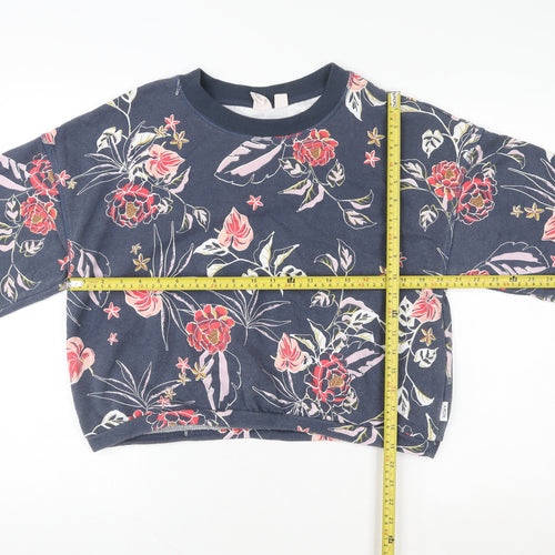 Roxy Women's Blue Floral Pullover Sweatshirt Size M Cotton Blend