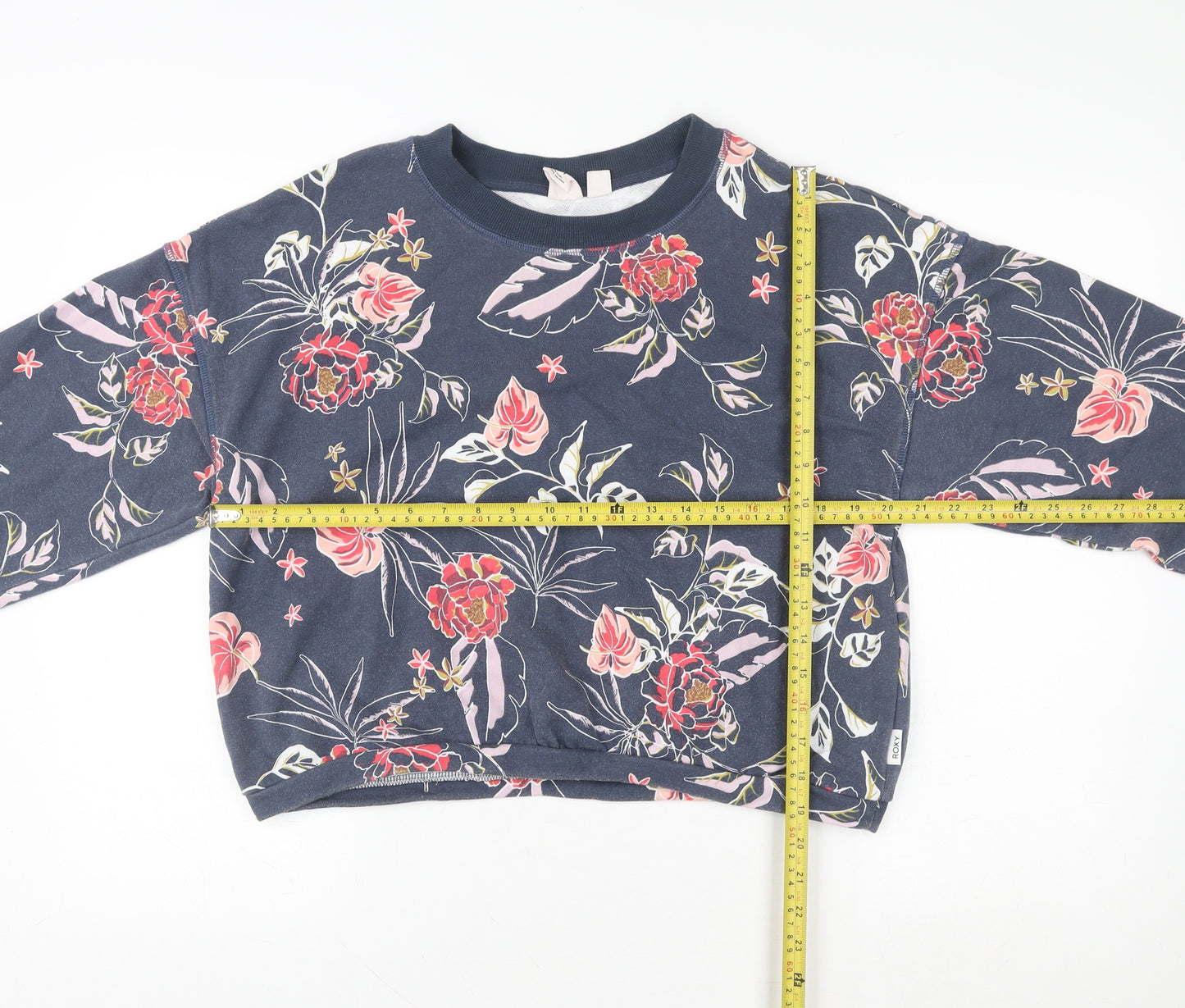 Roxy Women's Blue Floral Pullover Sweatshirt Size M Cotton Blend