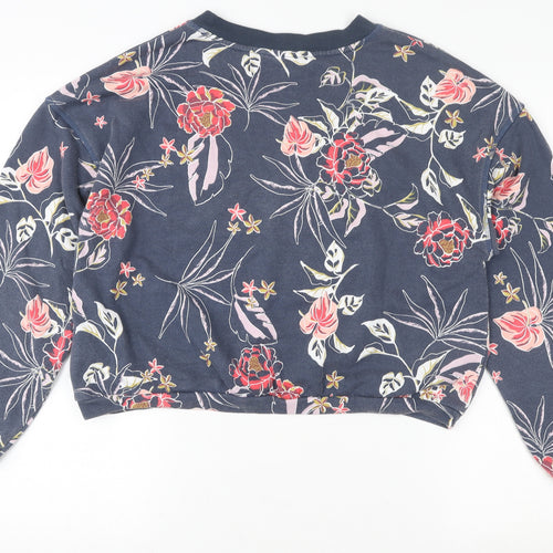 Roxy Women's Blue Floral Pullover Sweatshirt Size M Cotton Blend