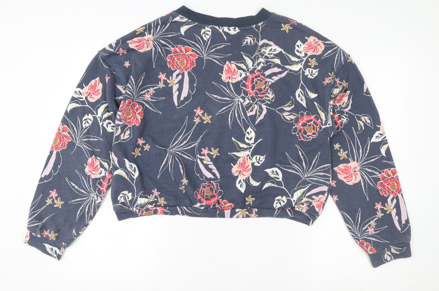 Roxy Women's Blue Floral Pullover Sweatshirt Size M Cotton Blend