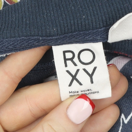 Roxy Women's Blue Floral Pullover Sweatshirt Size M Cotton Blend