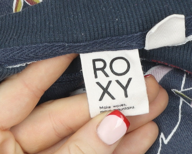 Roxy Women's Blue Floral Pullover Sweatshirt Size M Cotton Blend