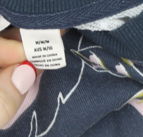 Roxy Women's Blue Floral Pullover Sweatshirt Size M Cotton Blend