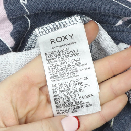 Roxy Women's Blue Floral Pullover Sweatshirt Size M Cotton Blend